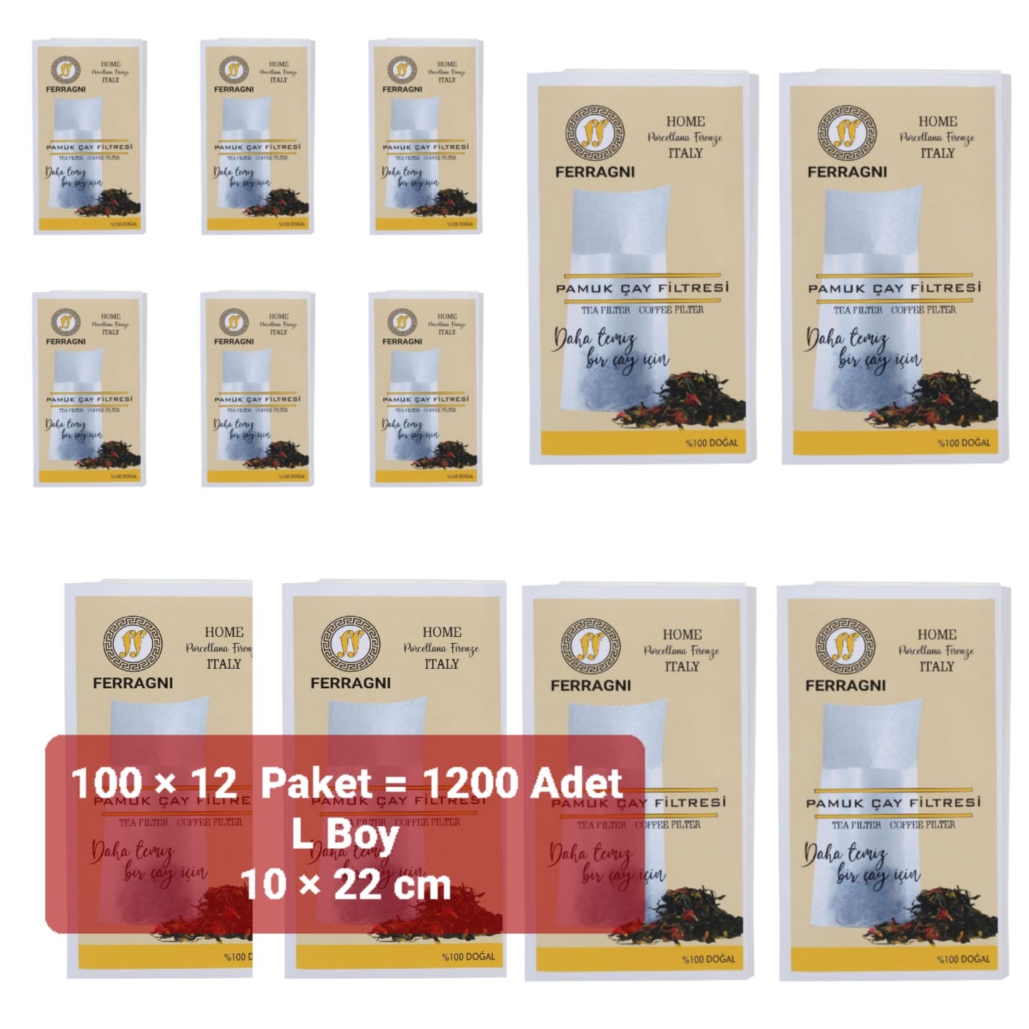 Çay Demleme Poşeti (Çay Filtresi) 10*22 cm ( L BOY)  100 lü  12 Paket (1200 Adet)
