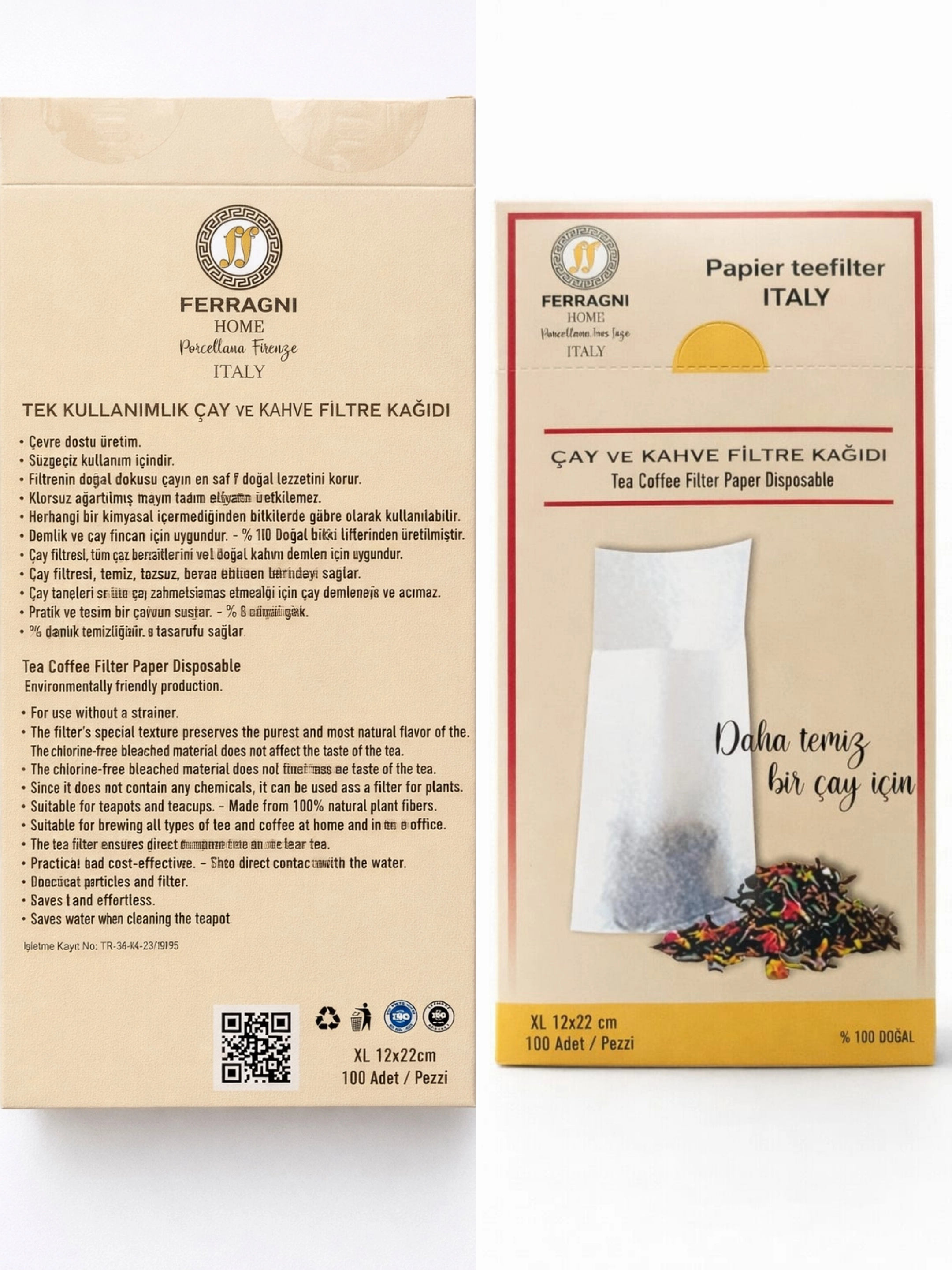 Çay Demleme Filtre Kağıdı XL JUMBO BOY 12*22 cm Kutulu Tek Paket (100 Adet) 