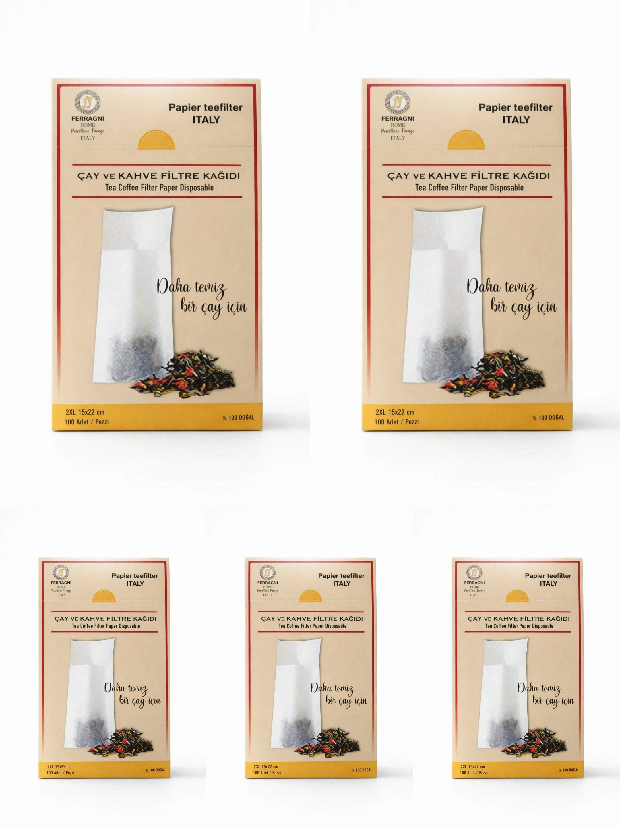Çay Demleme Filtre Kağıdı 2XL JUMBO BOY  15*22 cm Kutulu 5 Paket (500 Adet) 
