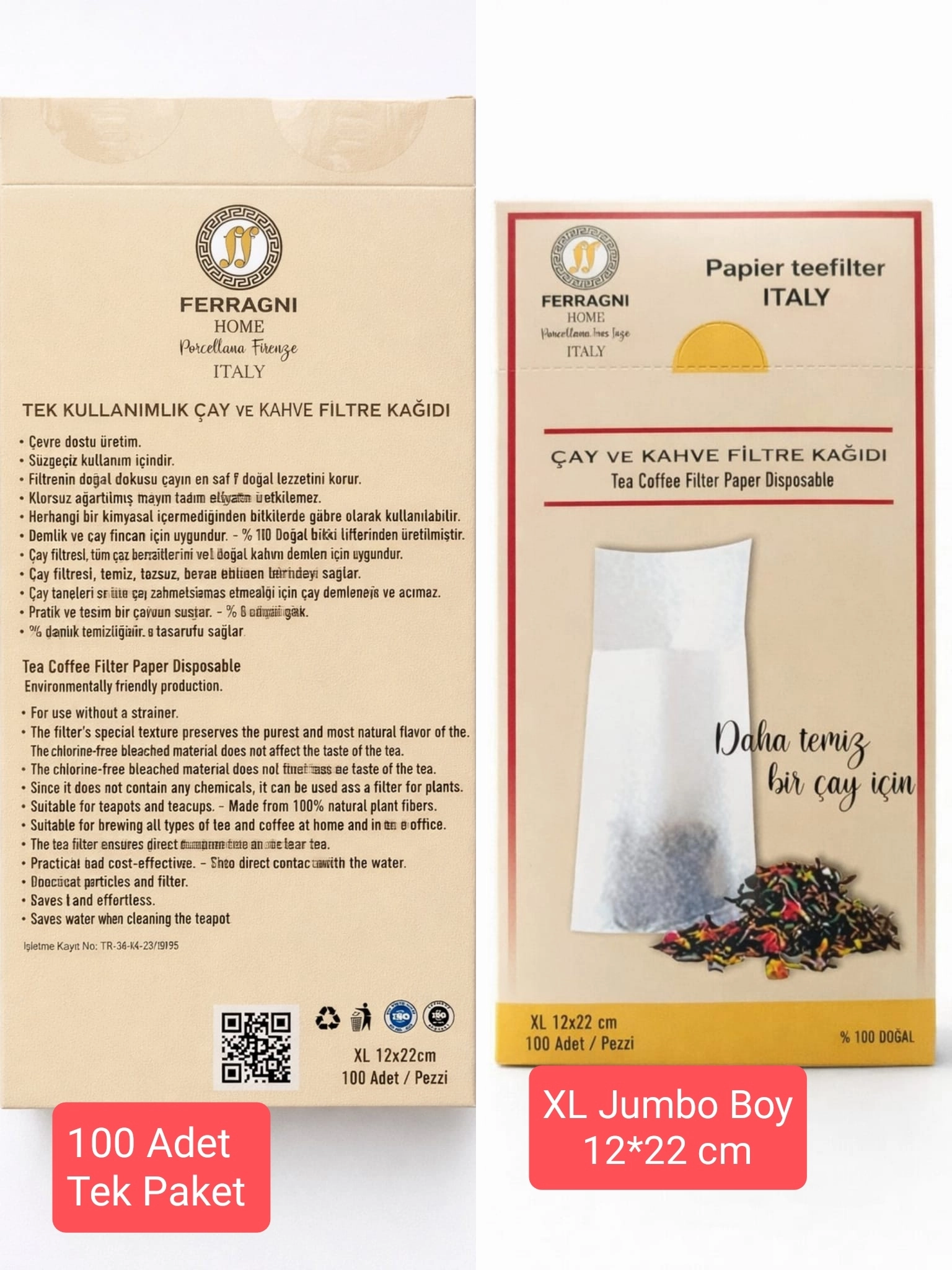 Çay Demleme Filtre Kağıdı XL JUMBO BOY 12*22 cm Kutulu Tek Paket (100 Adet) 
