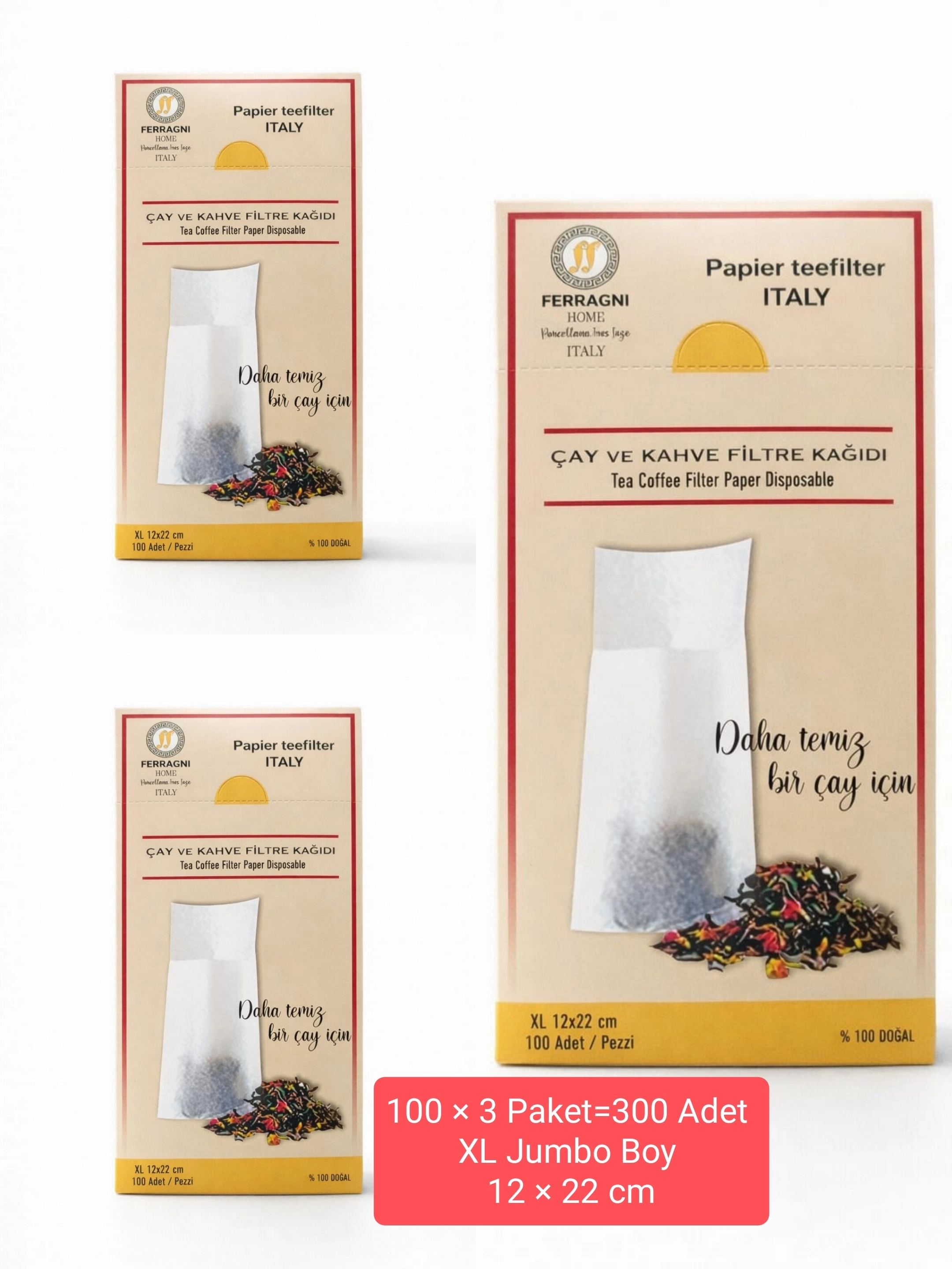 Çay Demleme Filtre Kağıdı XL JUMBO BOY 12*22 cm Kutulu 3 Paket (300 Adet) 
