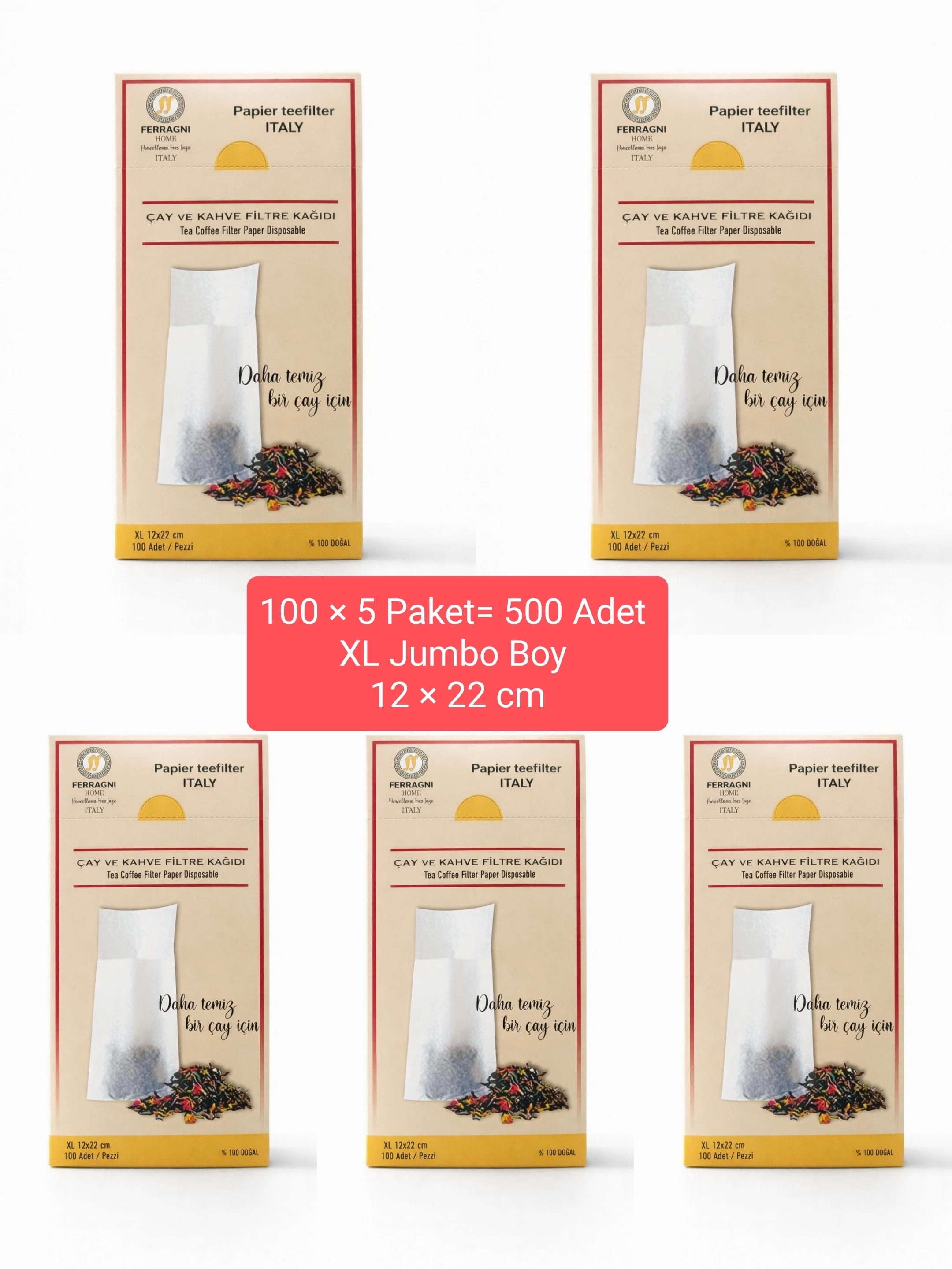 Çay Demleme Filtre Kağıdı XL JUMBO BOY 12*22 cm Kutulu 5Paket (500 Adet) 