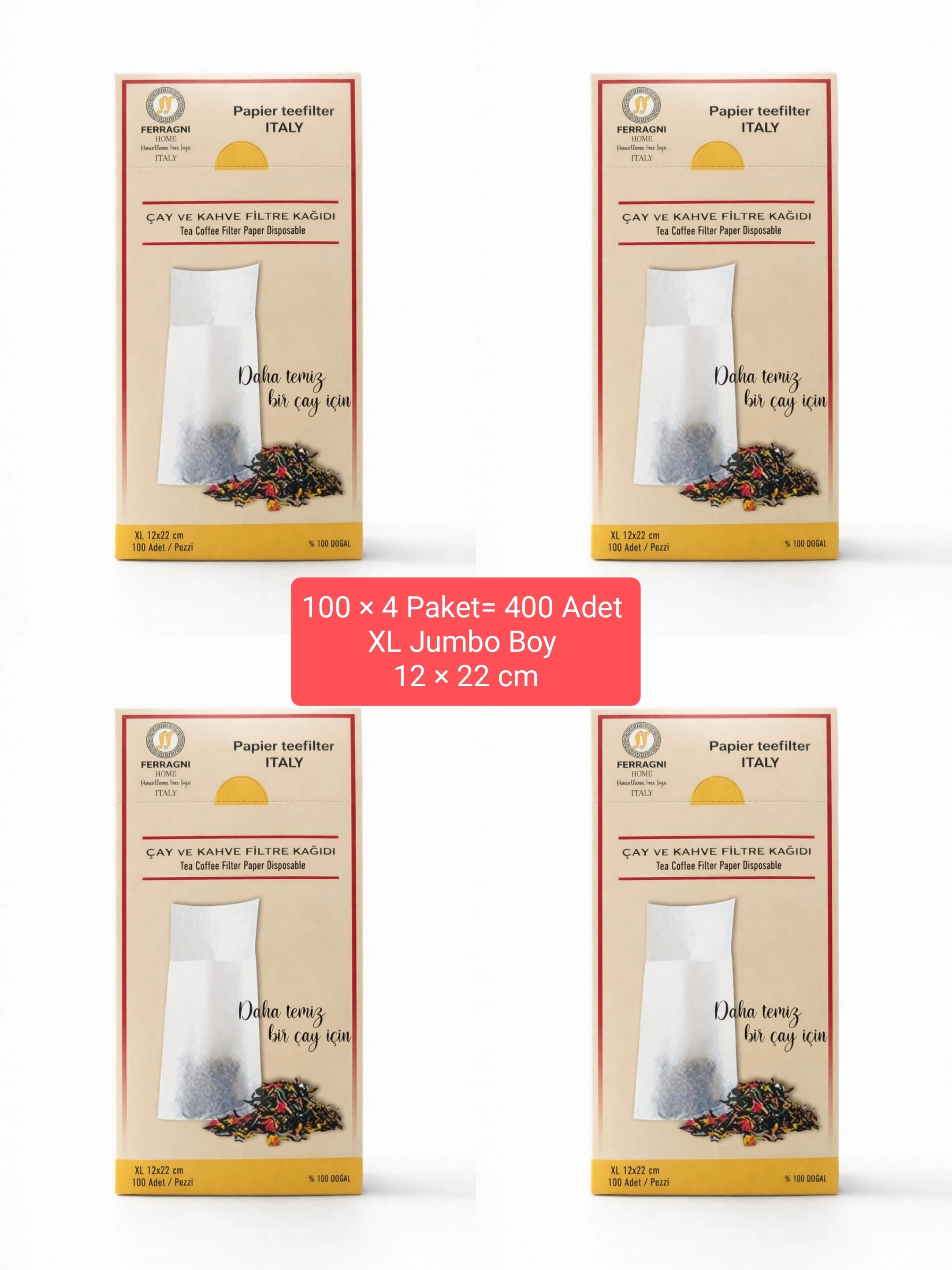 Çay Demleme Filtre Kağıdı XL JUMBO BOY 12*22 cm Kutulu 4 Paket (400 Adet) 