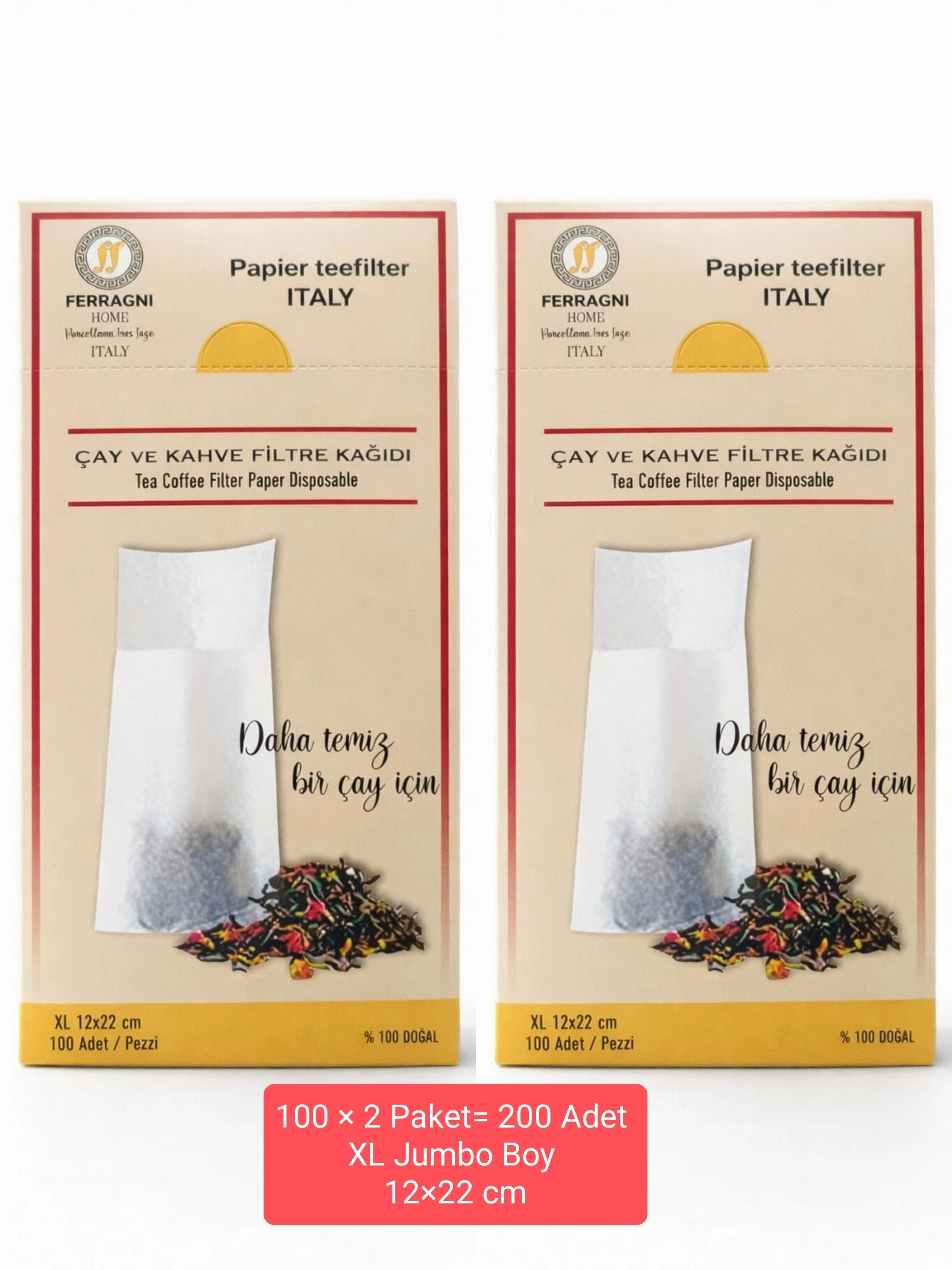 Çay Demleme Filtre Kağıdı XL JUMBO BOY 12*22 cm Kutulu 2 Paket (200 Adet) 