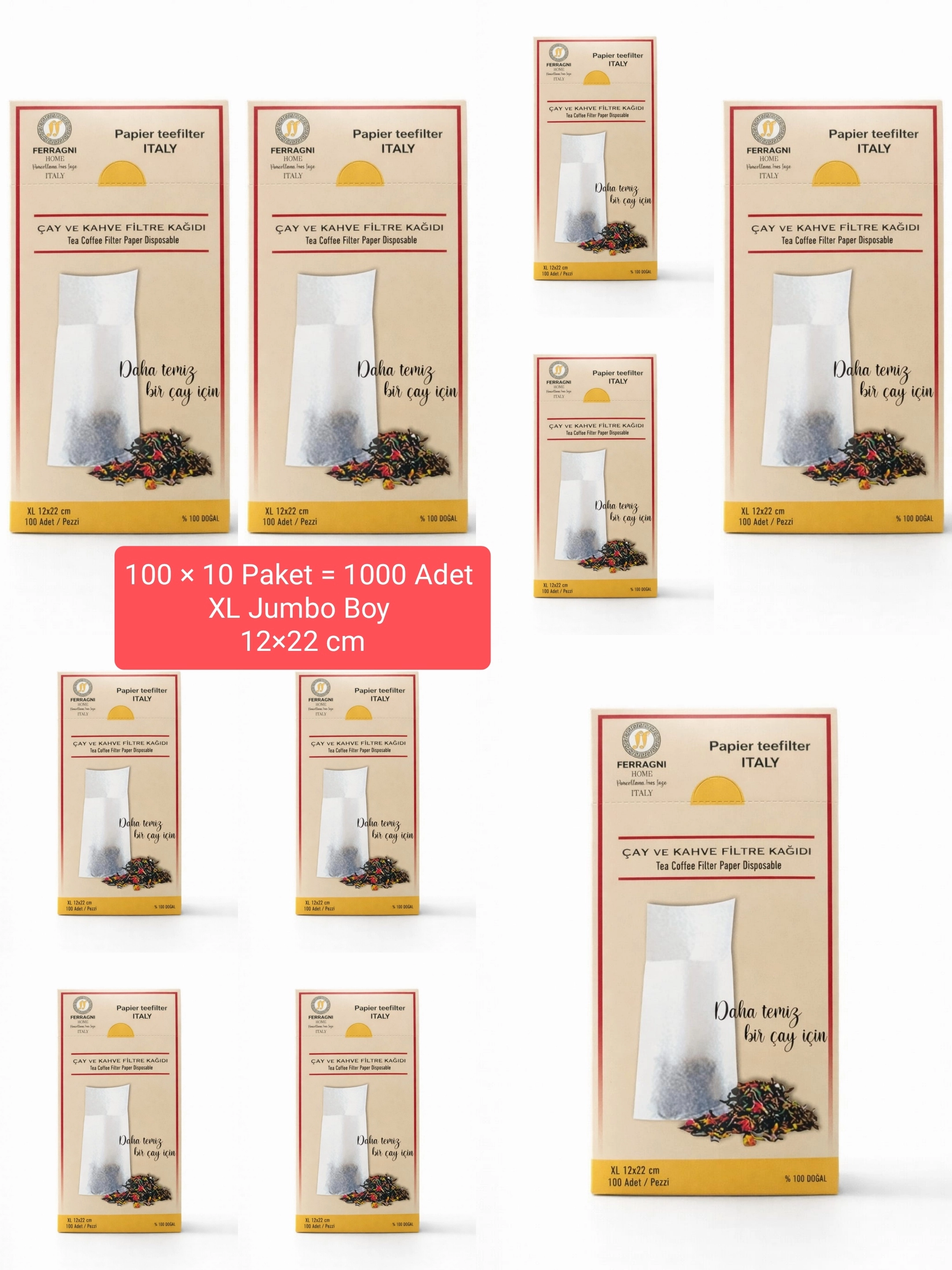 Çay Demleme Filtre Kağıdı XL JUMBO BOY 12*22 cm Kutulu 10 Paket (1000 Adet) 