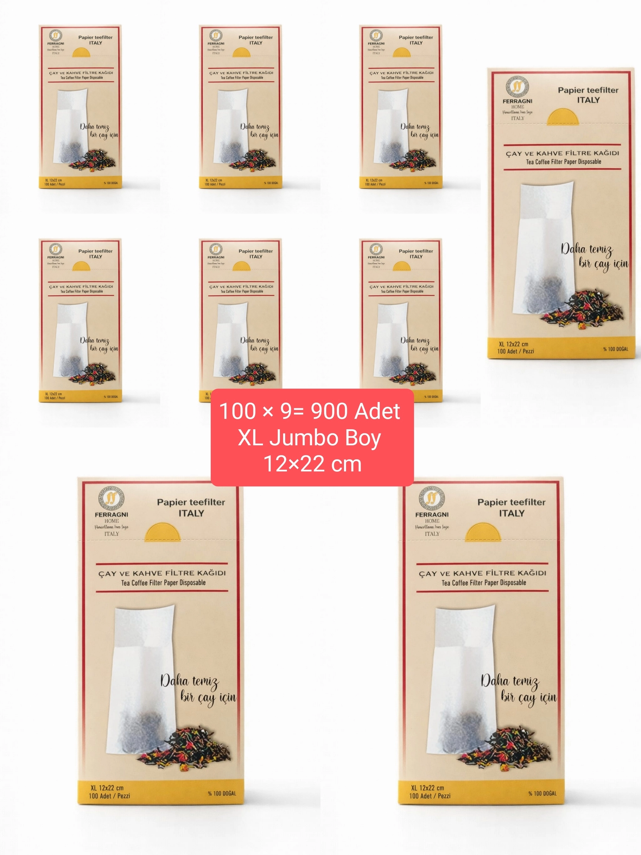 Çay Demleme Filtre Kağıdı XL JUMBO BOY 12*22 cm Kutulu 9 Paket (900 Adet) 