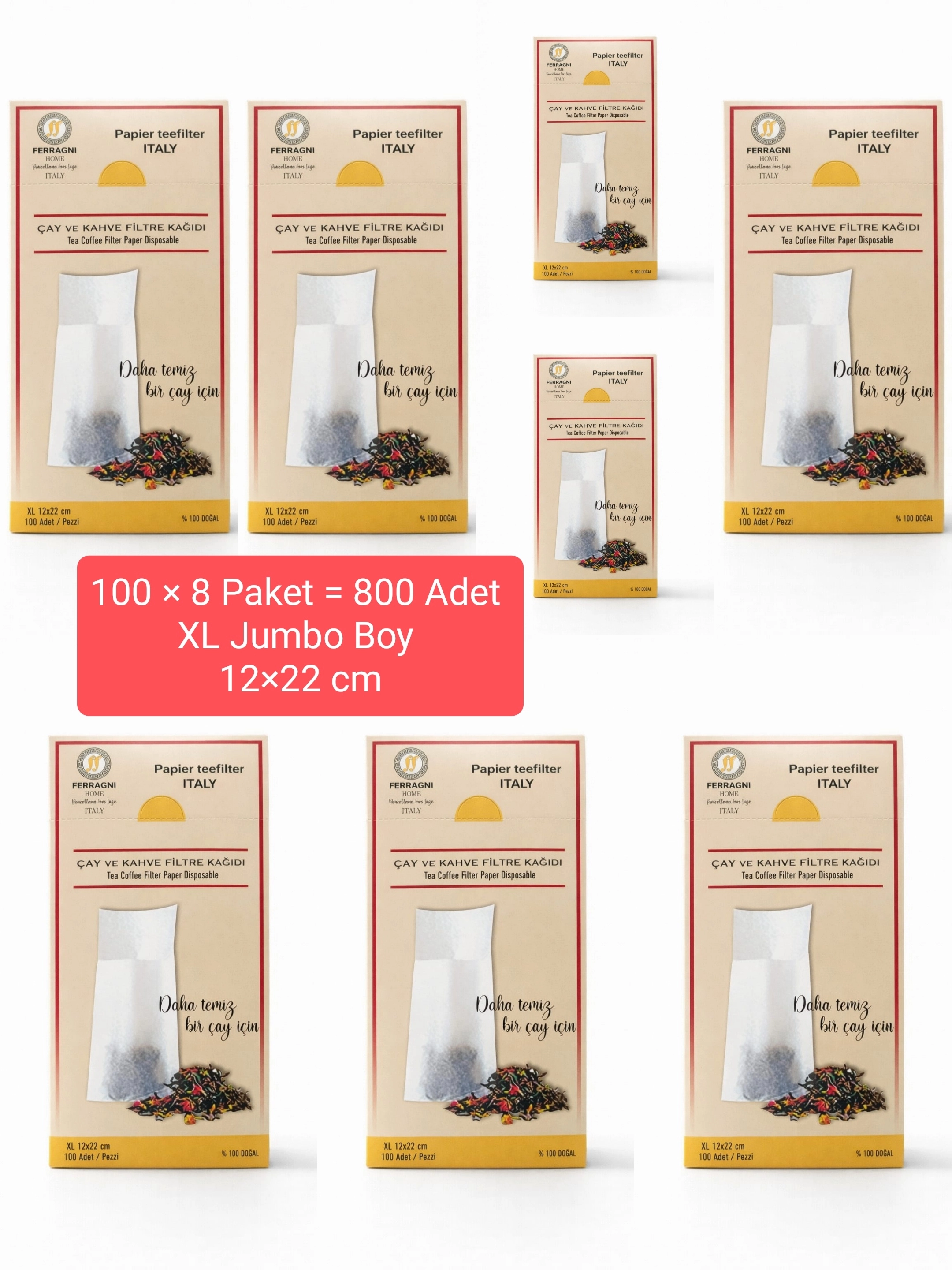 Çay Demleme Filtre Kağıdı XL JUMBO BOY 12*22 cm Kutulu 8 Paket (800 Adet) 