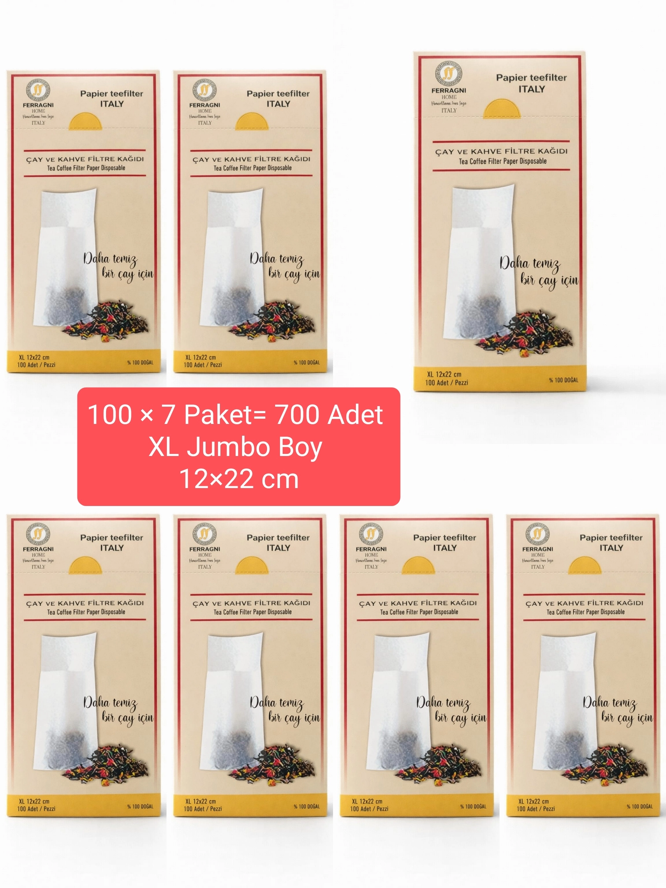 Çay Demleme Filtre Kağıdı XL JUMBO BOY 12*22 cm Kutulu 7 Paket (700 Adet) 