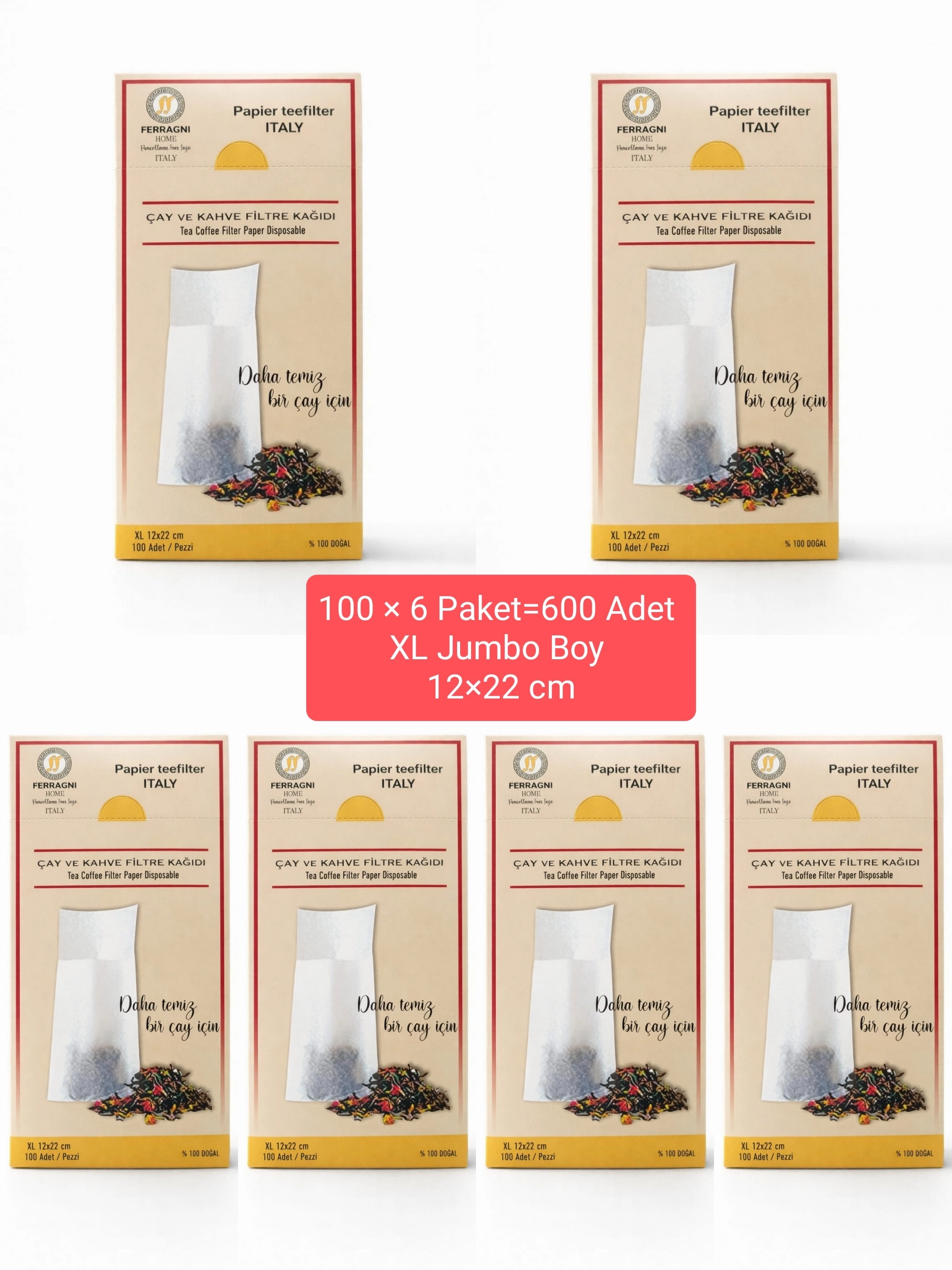 Çay Demleme Filtre Kağıdı XL JUMBO BOY 12*22 cm Kutulu 6 Paket (600 Adet) 