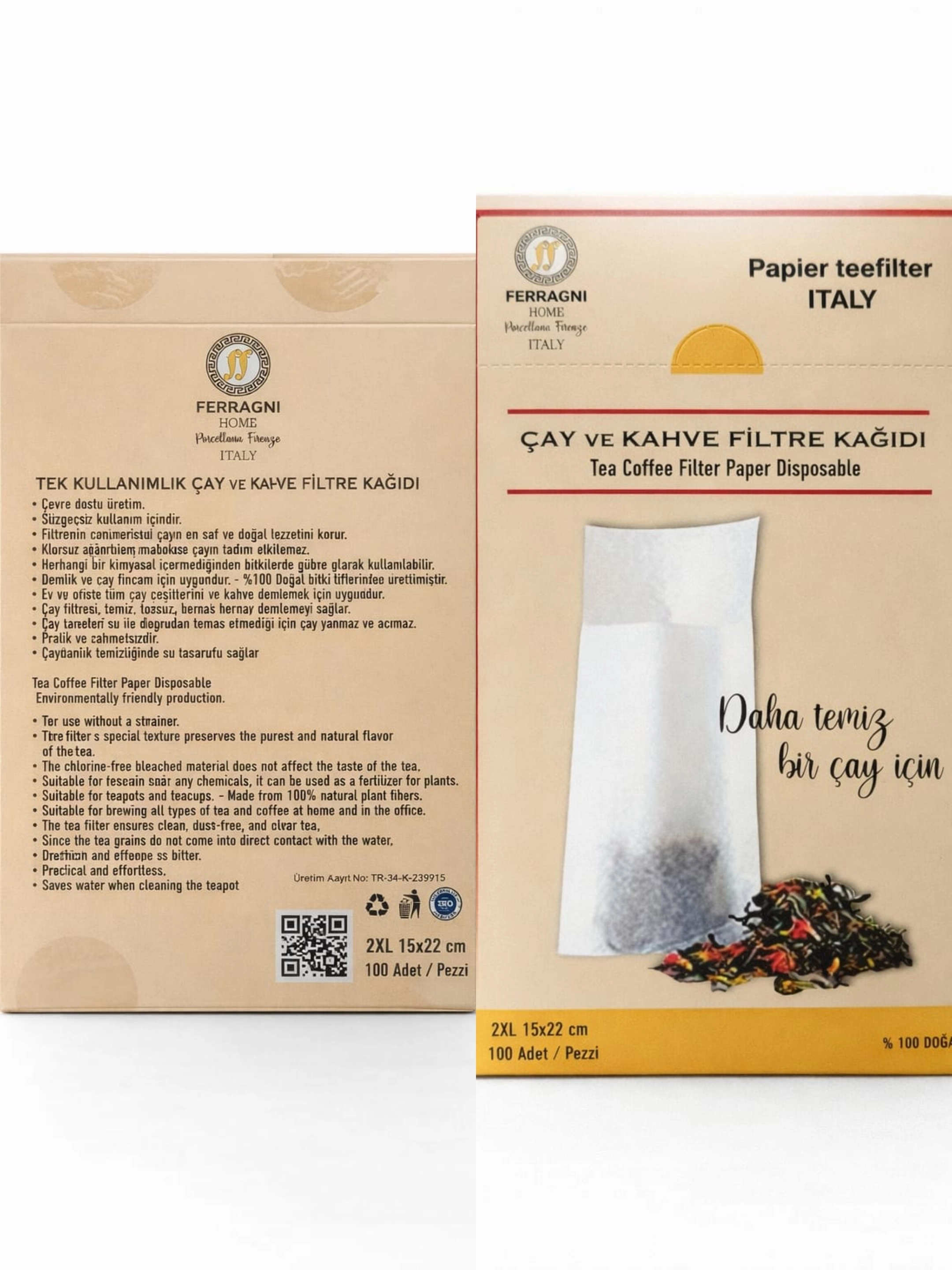 Çay Demleme Filtre Kağıdı 2XL JUMBO BOY  15*22 cm Kutulu 9 Paket (900 Adet) 