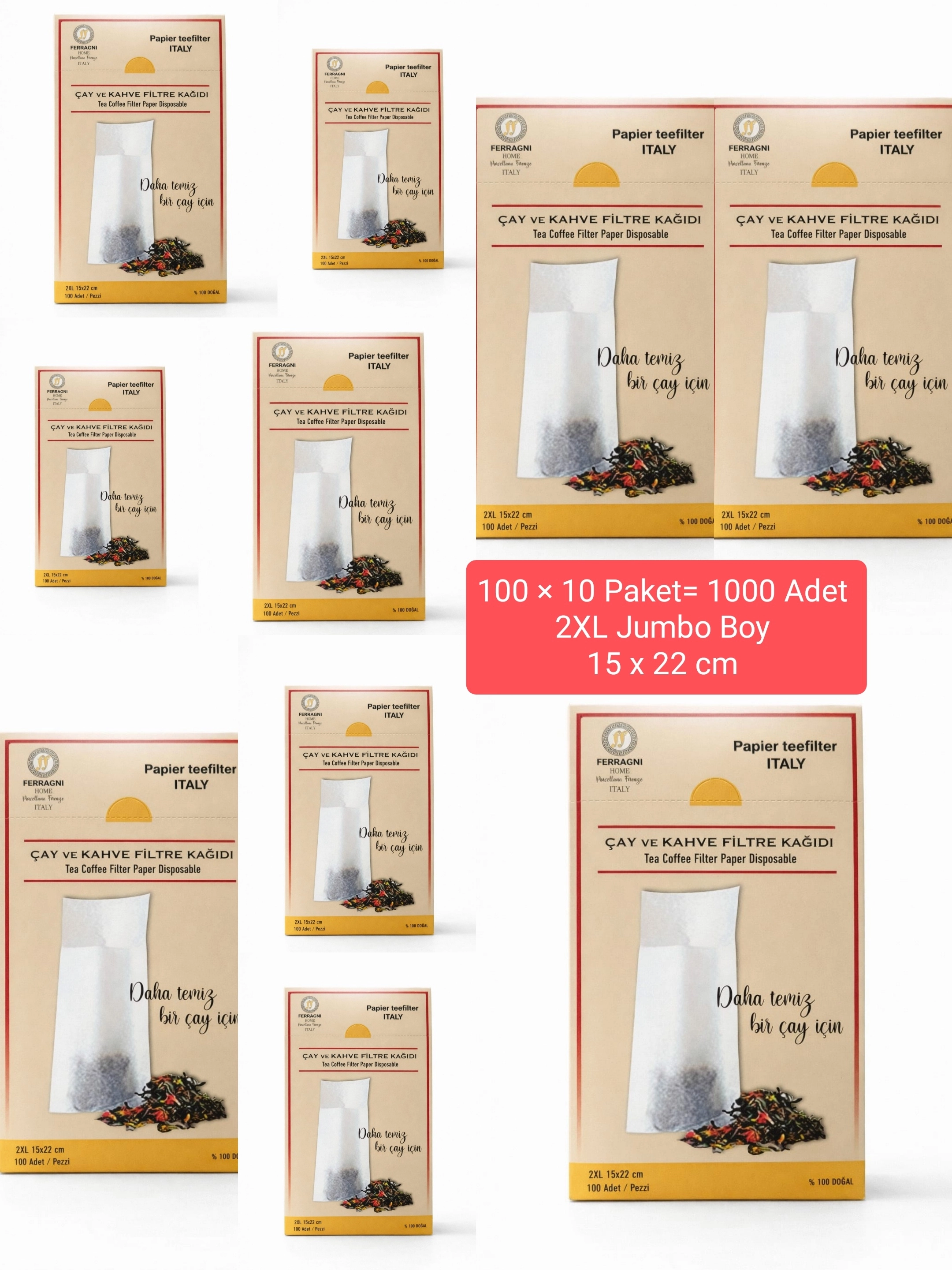 Çay Demleme Filtre Kağıdı 2XL JUMBO BOY  15*22 cm Kutulu 10 Paket (1000 Adet) 
