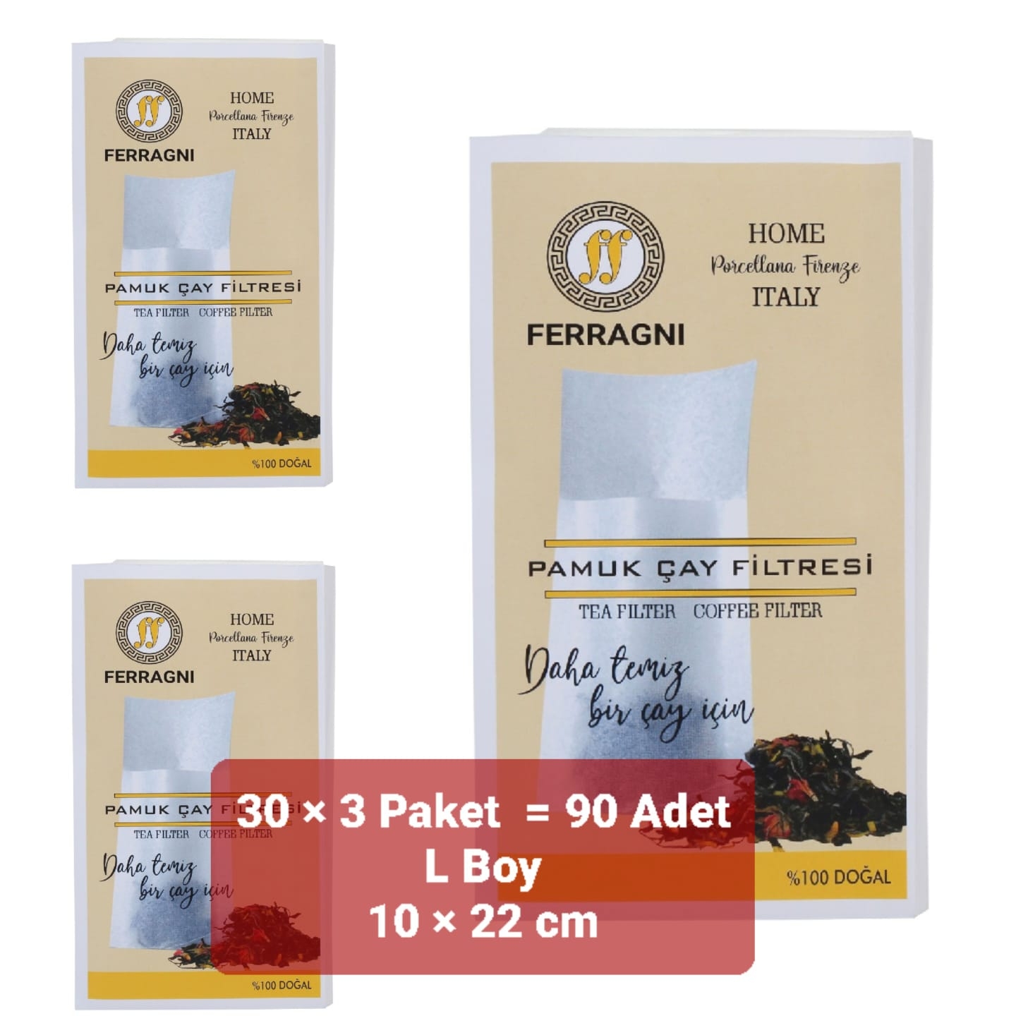 Çay Demleme Poşeti (Çay Filtresi) 10*22 cm ( L BOY)  30 lu 3 Paket (90 Adet)